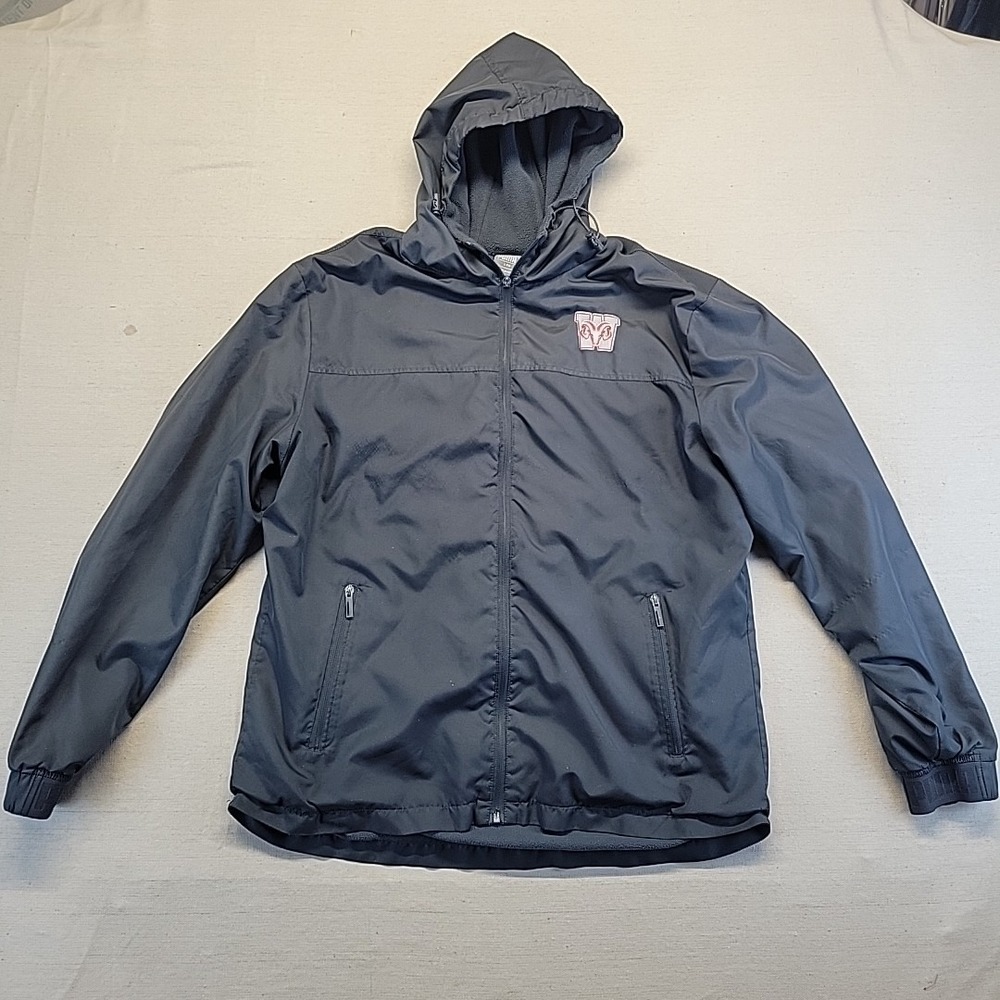 PUMA Softshell Hooded Jacket Men's Large Gray Fleece Lined Full Zip W Rams Logo